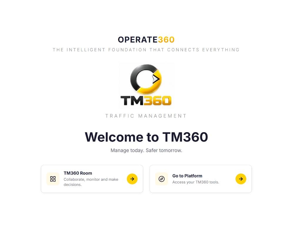 TM360 platform welcome screen showing the dashboard entry point